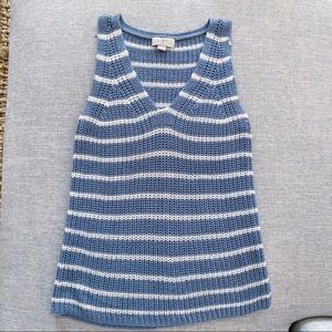 Loft Blue and White Strip Woven Knit Tank